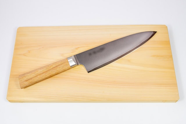 Gyuto knife with its characteristic curved blade belly