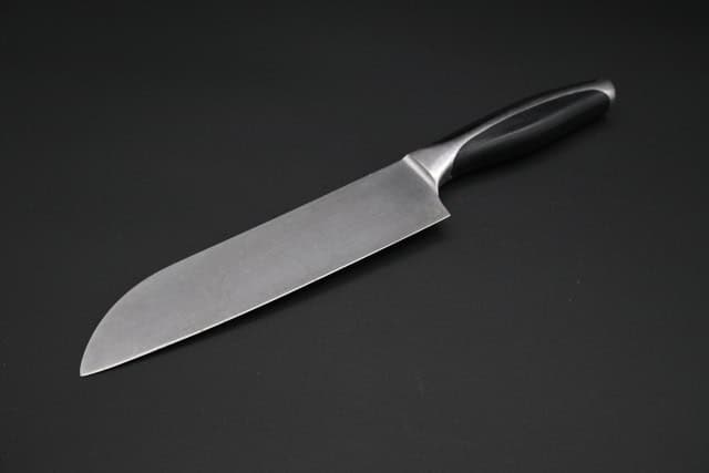 Santoku knife with its distinctive sheep's-foot blade tip